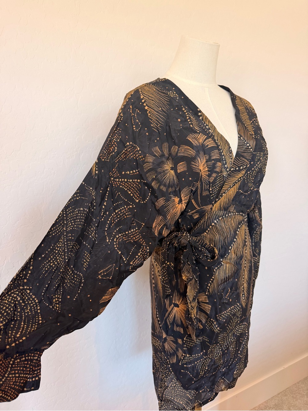 FARM Rio Black Golden Foliage Mini Dress. Size medium - Picture 4 of 10